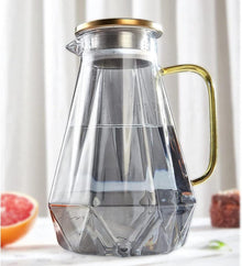 Moderne Glaskaraffe mit Deckel und Griff 2 Liter - Diamant Design