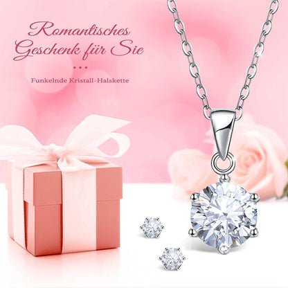 Ewige Rose mit Kette & Ohrringen aus 925 Silber, Geschenk für Frauen