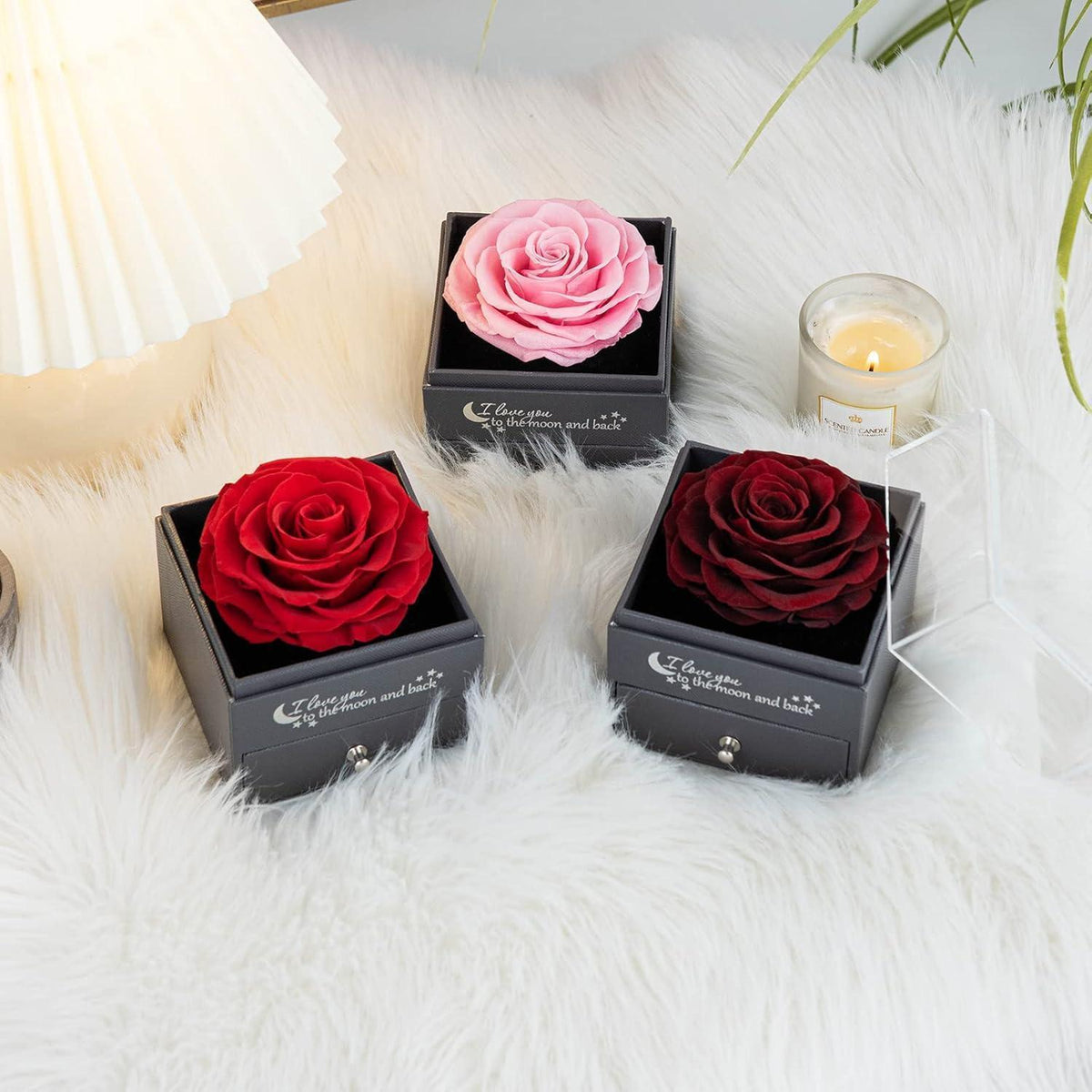 Ewige Rose mit Kette & Ohrringen aus 925 Silber, Geschenk für Frauen