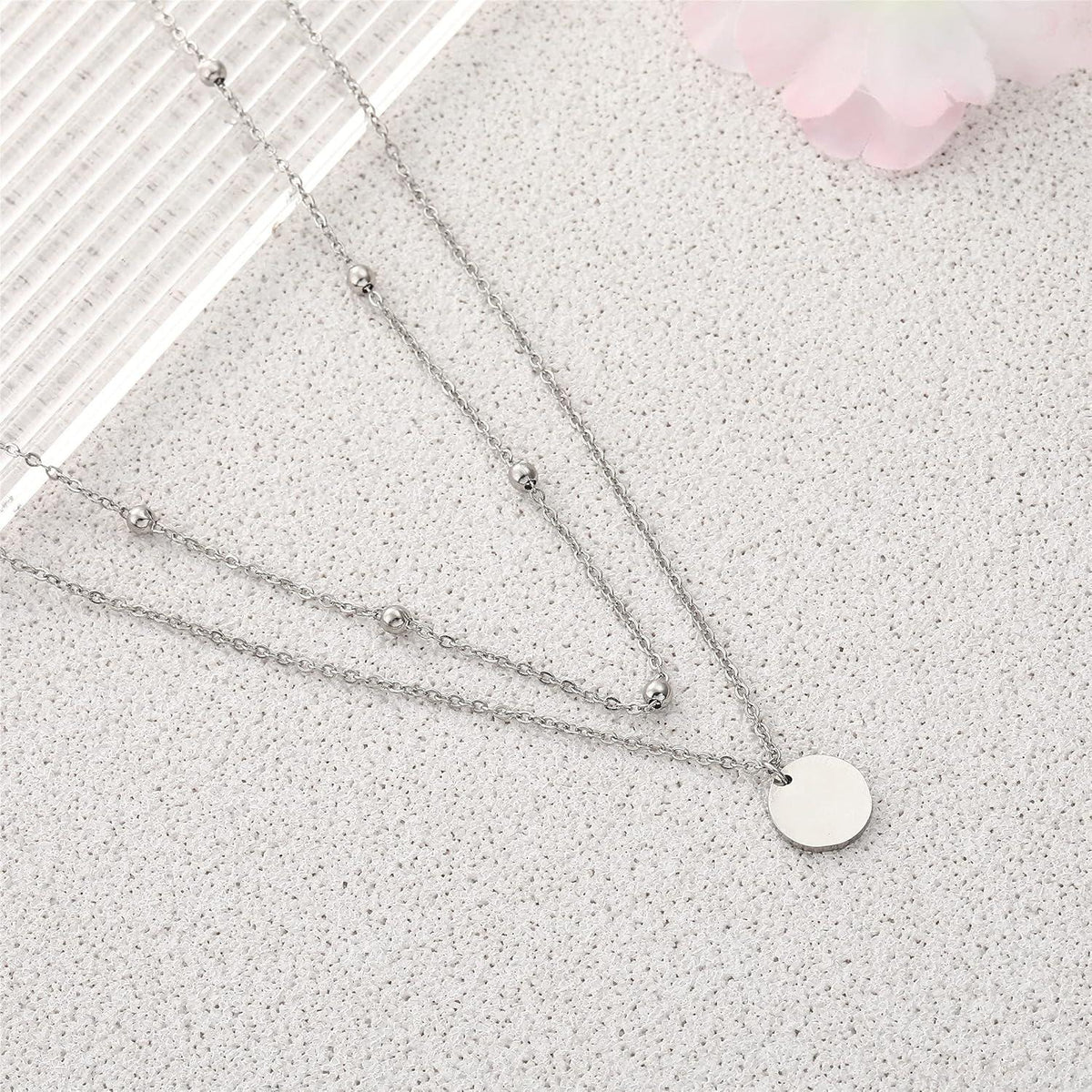 AFSTALR Damen Layered Kette Silber Doppel Multilayer Halskette mit Coin Anhänger