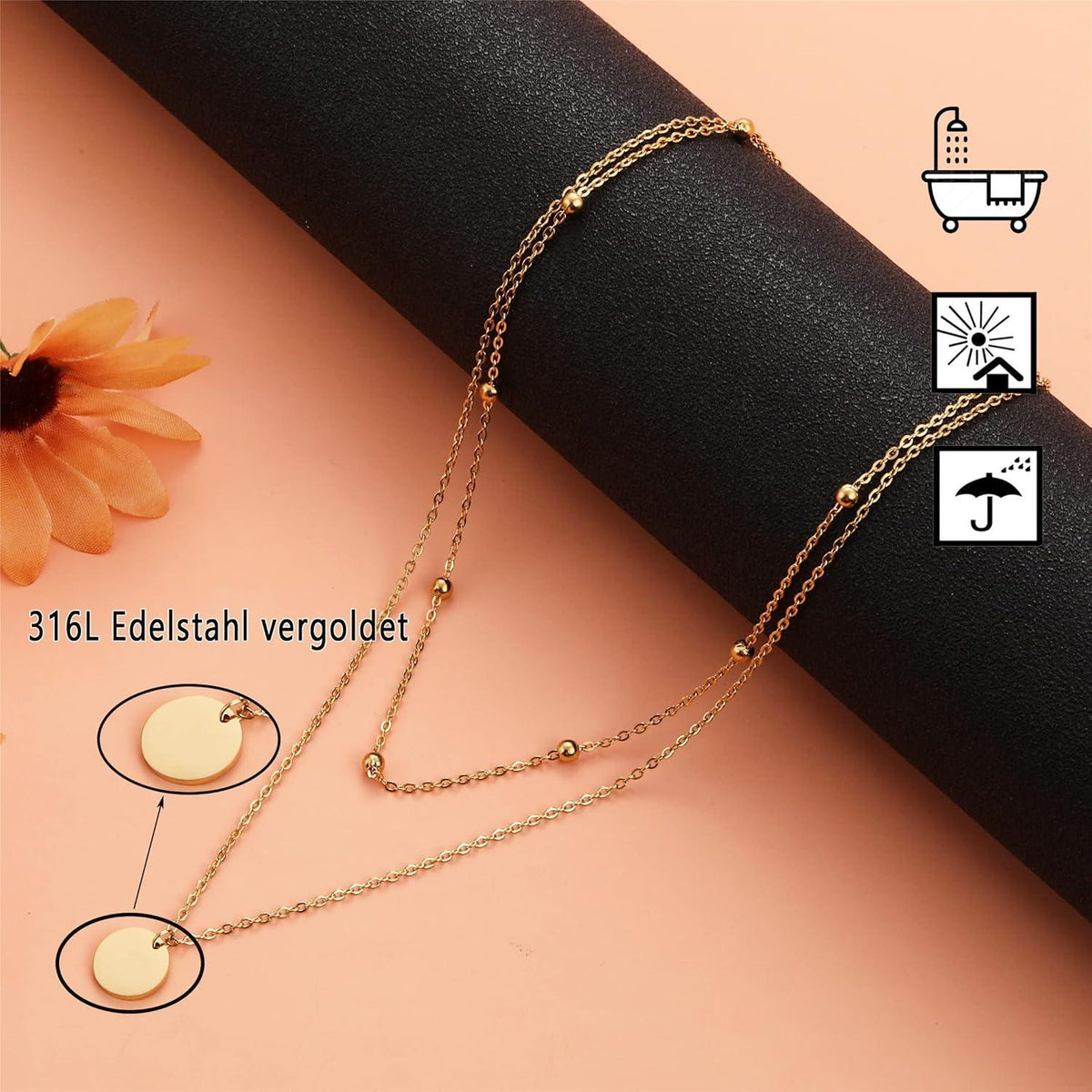 AFSTALR Damen Multilayer Halskette Silber Gold Rosegold Layered Kette