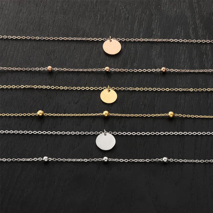 AFSTALR Damen Multilayer Doppelkette mit Runden Anhänger - Silber/Rosegold/Gold