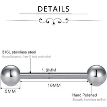 Zungenpiercing Set 16 Stück 14G Chirurgenstahl 16mm Multicolor-Silber