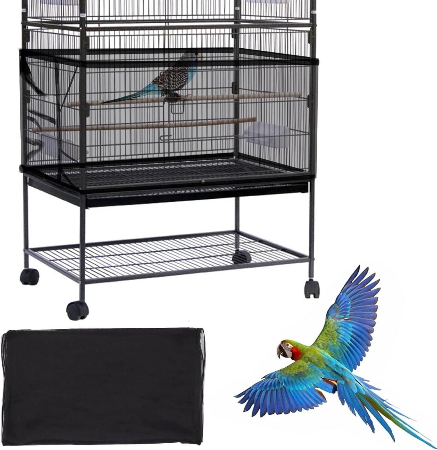 Vogelkäfig Abdeckung Samenfänger Papageien Kordelzug Kleintiere Netz