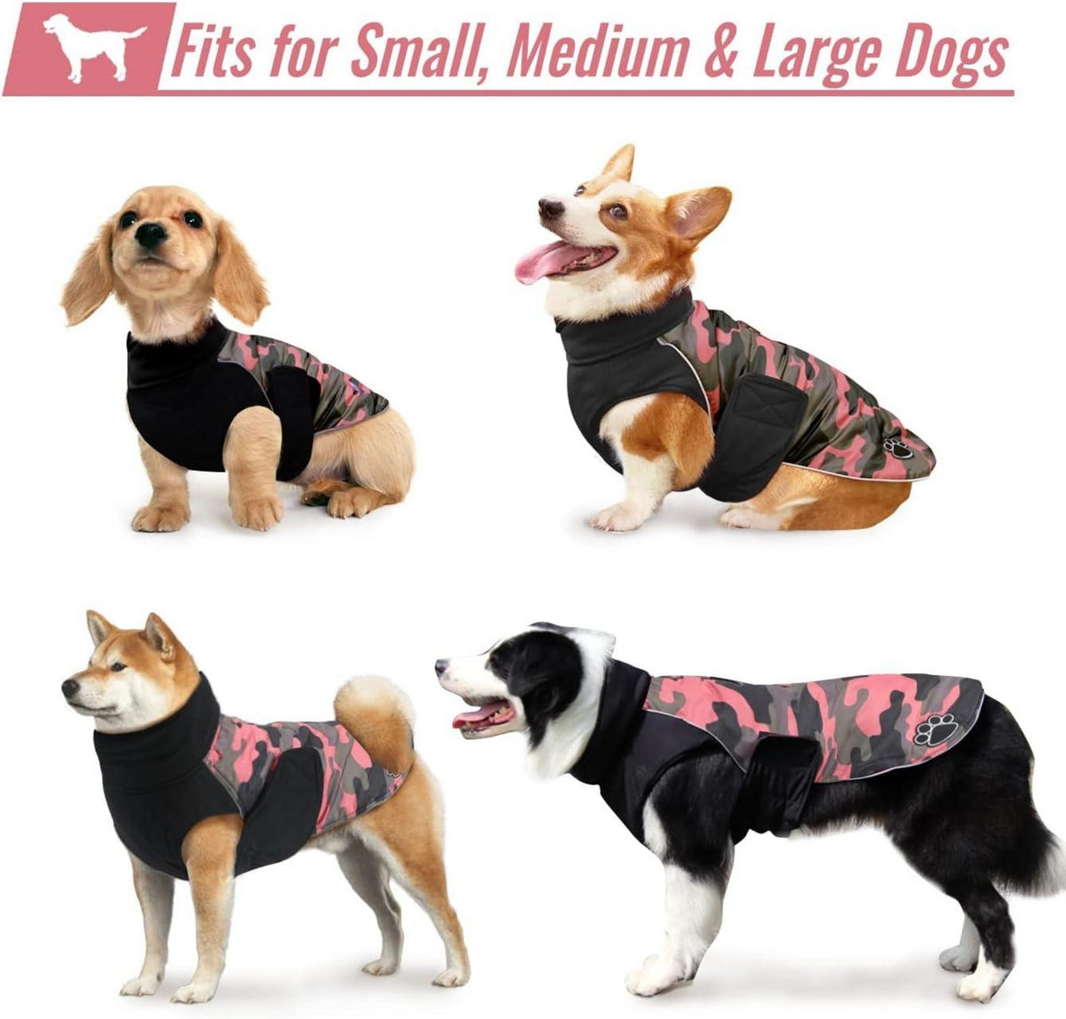 Reflektierender Hundemantel wasserdicht Winterjacke PinkCamo M