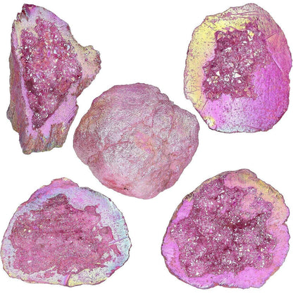 Titan beschichteter Kristall Geode Rohstück, Roter Quarz Cluster 100-200g
