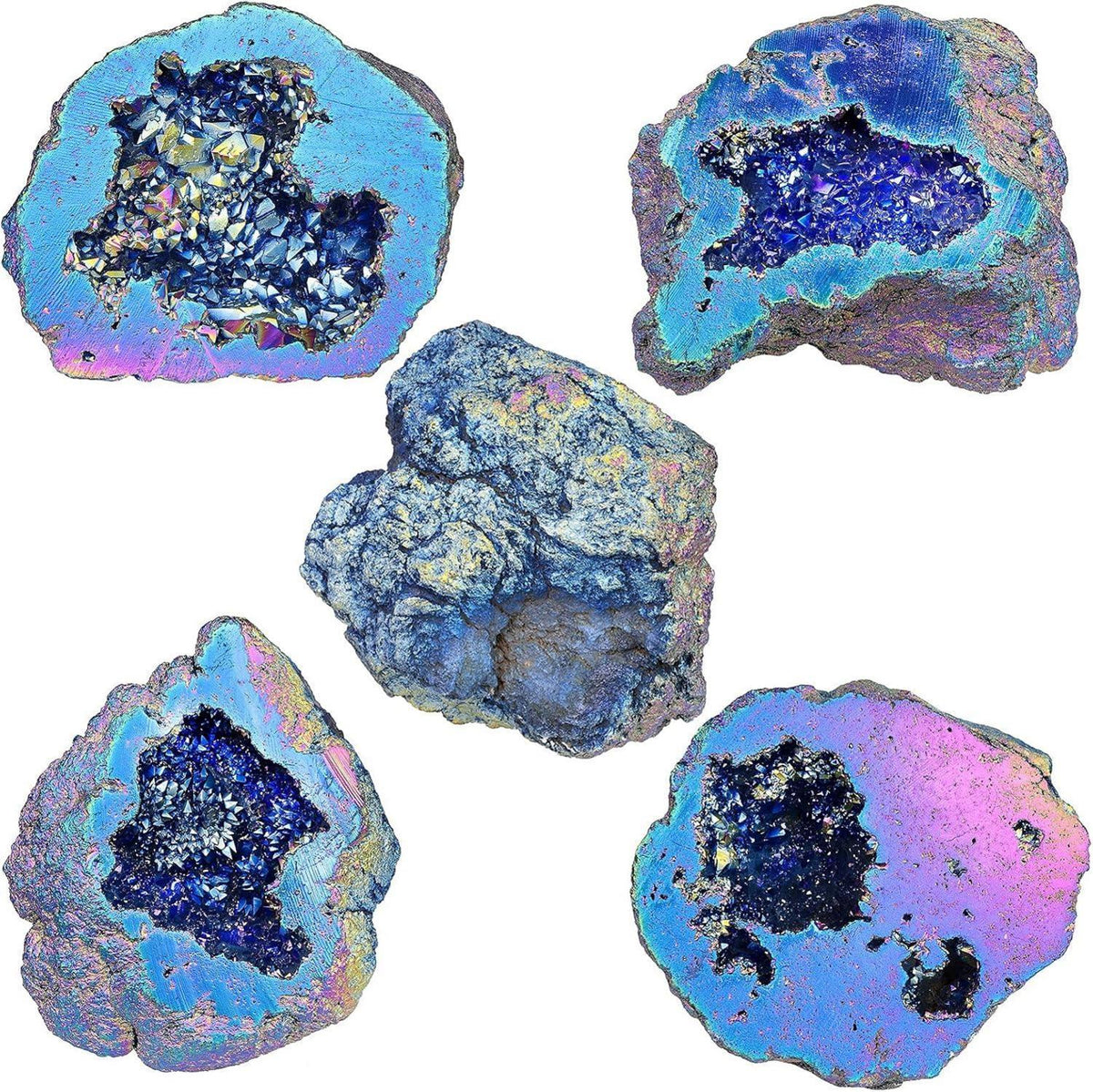 Natürlicher Titanium Coated Kristall Geode Cluster Dekoration 100-200g