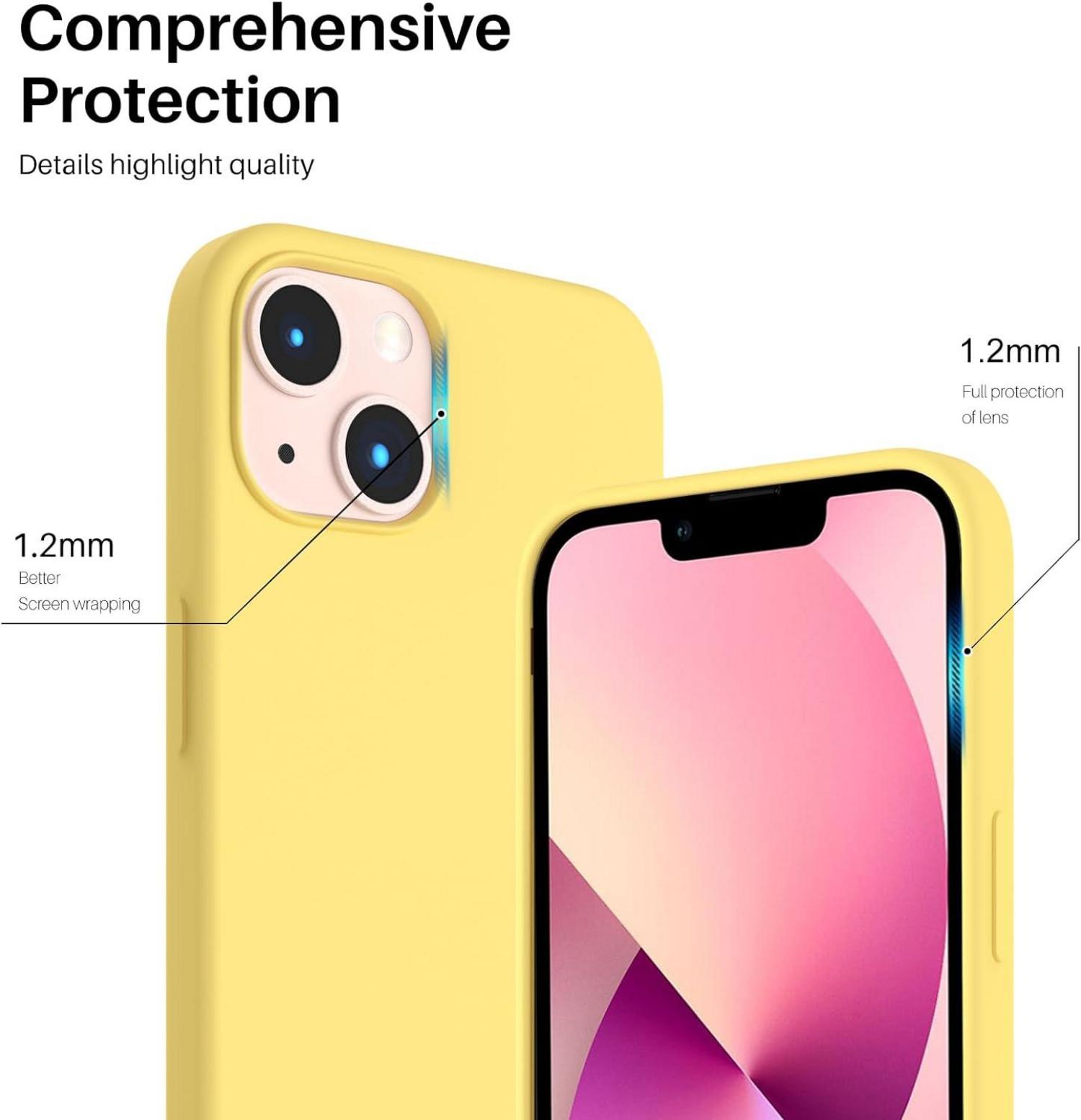 ORNARTO iPhone 13 Silikon Case 6,1 Zoll Schutzhülle Dünn Flüssig Zitronengelb