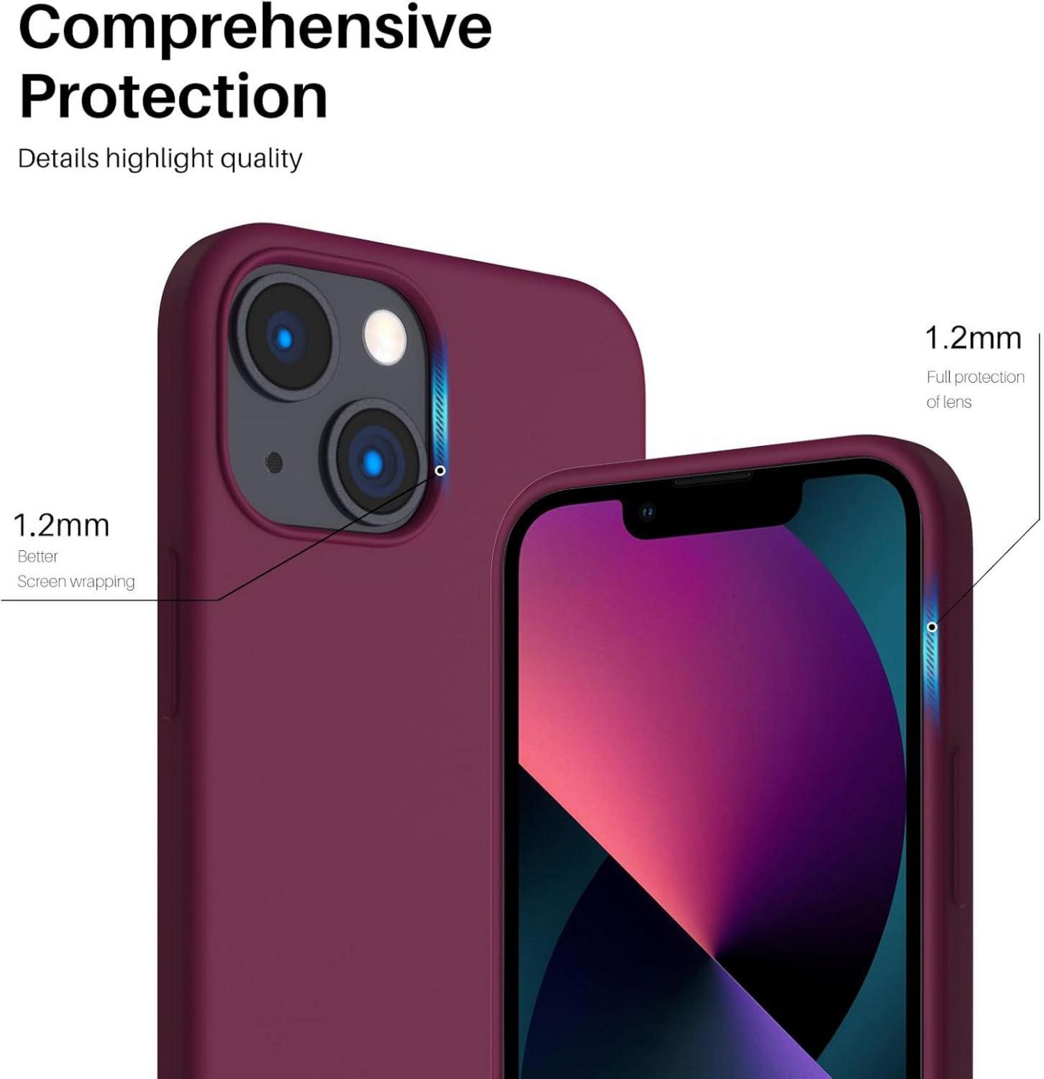 ORNARTO iPhone 13 Mini 5,4 Silikon Case Ultra Dünn Voller Schutz Weinrot