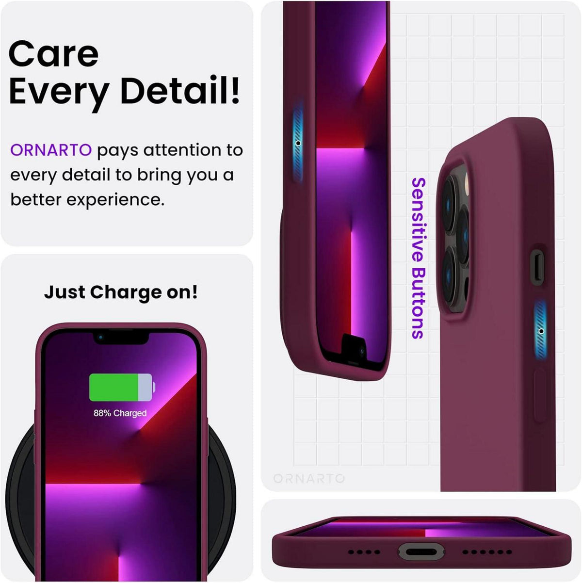 iPhone 13 Pro Max 6,7 Silikon Case Hülle Voller Schutz Flüssig Weinrot