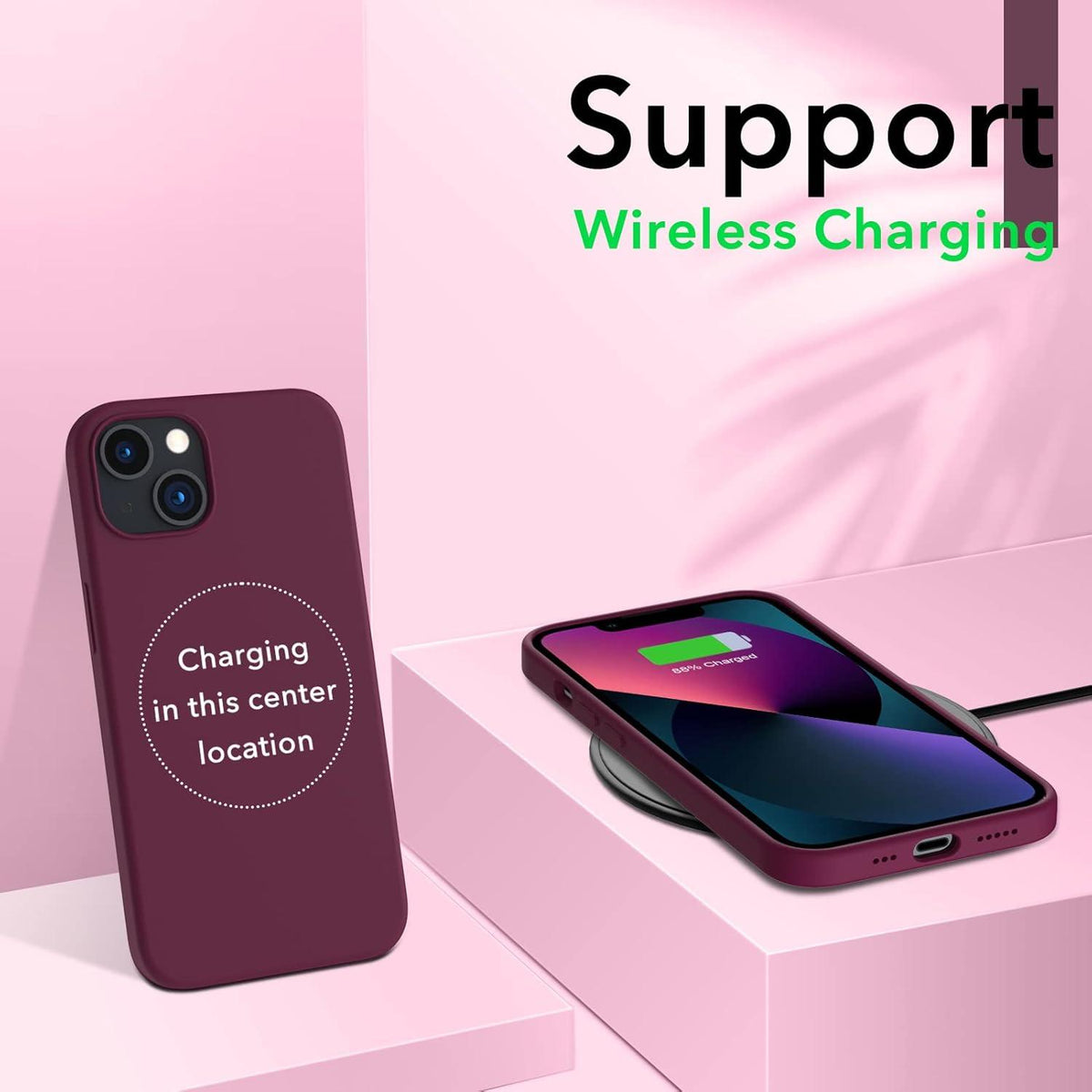ORNARTO iPhone 13 6,1 Silikon Case Flüssig Weinrot Schutz voller Ultra Dünn