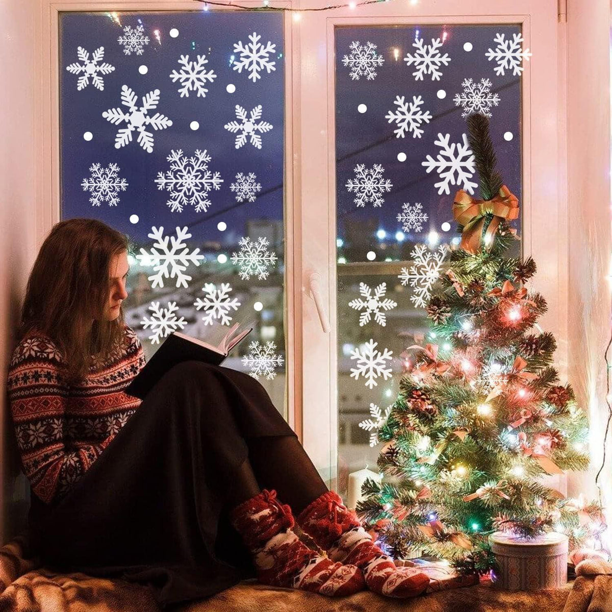 Fenstersticker Schneeflocken Weihnachtsdeko 372 Aufkleber PVC Transparent