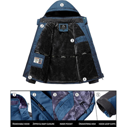 Herren Winterjacke Wasserdicht Warm Blau Skijacke Outdoor