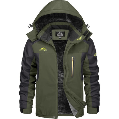 Herren Winterjacke Wasserdicht Warm Gefüttert Skijacke Armeegrün