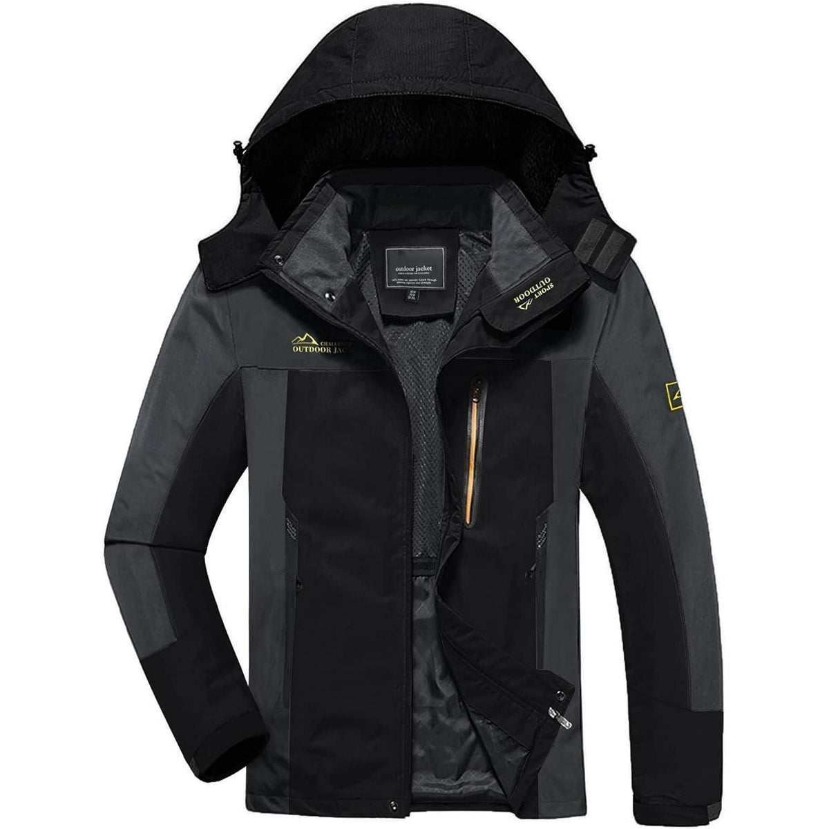 Herren Softshelljacke wasserabweisend mit abnehmbarer Kapuze Schwarz-grau M