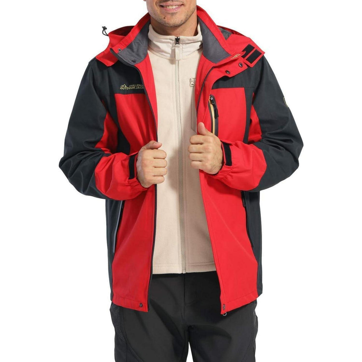 Herren Softshelljacke wasserabweisend mit abnehmbarer Kapuze Schwarz-grau M