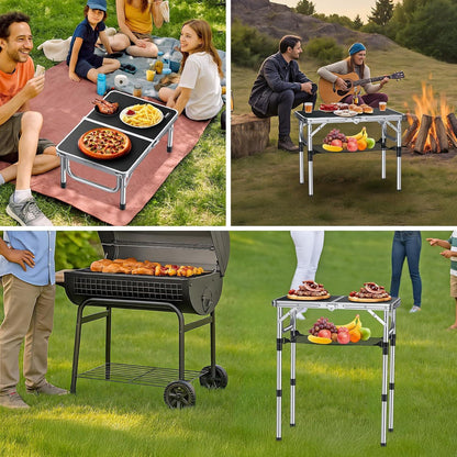 Klapptisch Camping 60x40cm Aluminium 3 Höhen verstellbar mit Netz