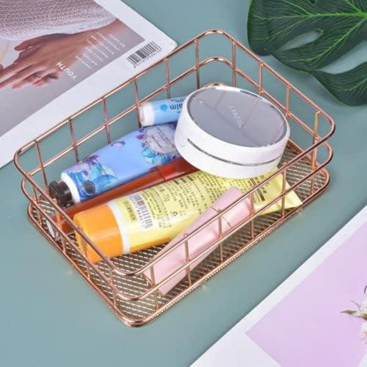 2er Set Metall-Organizer-Korb Roségold für Make-up und Desk Storage