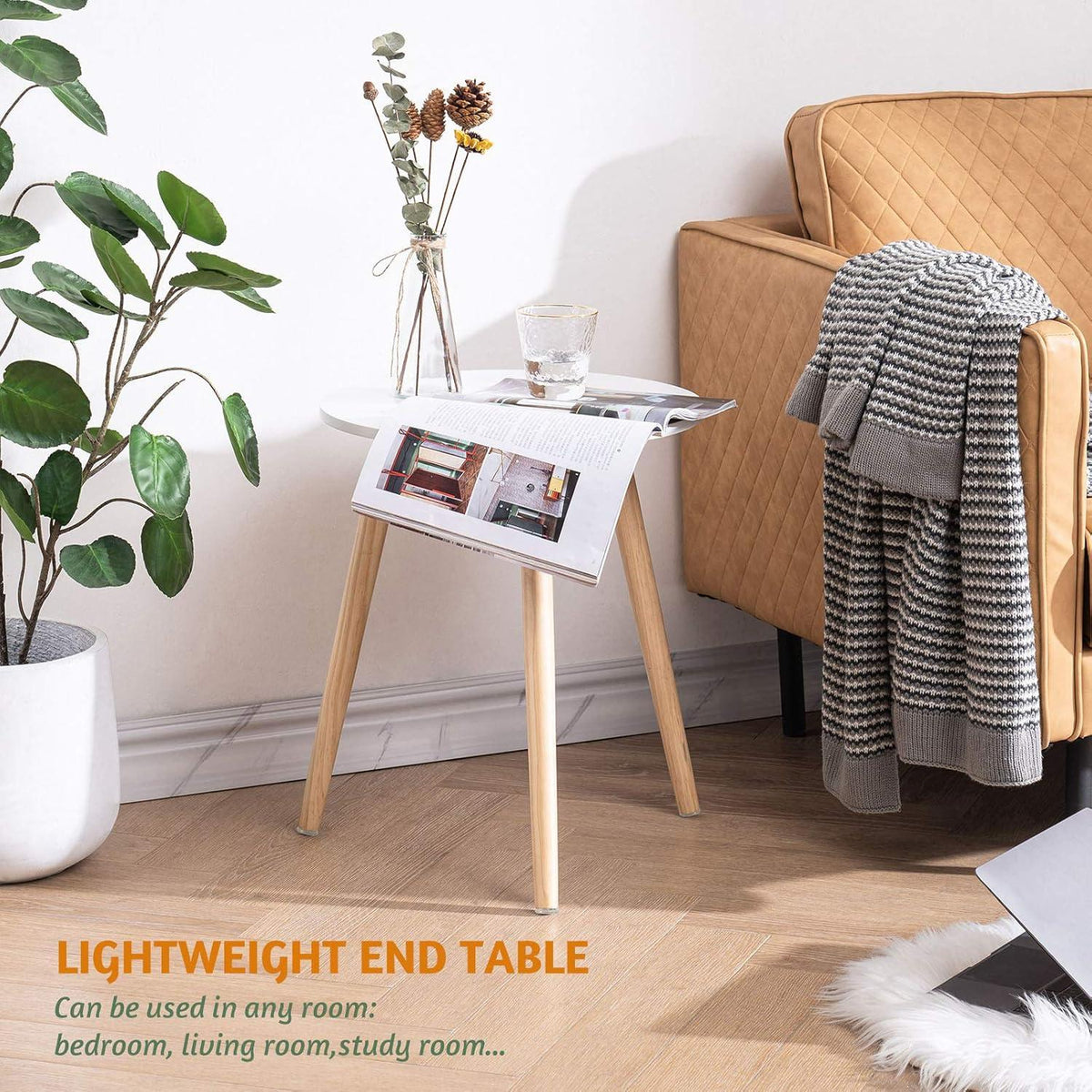 Beistelltisch Holz rund Ø42x52cm weiß/Natur skandinavisches Design