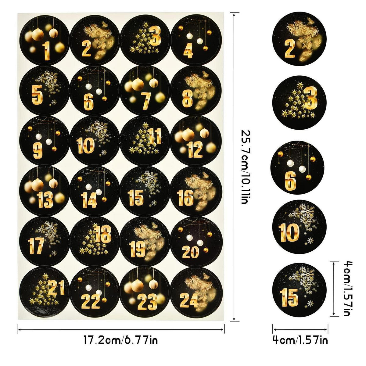 Adventskalender Aufkleber Set mit Zahlen 1-24