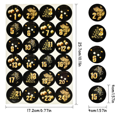 Adventskalender Aufkleber Set mit Zahlen 1-24