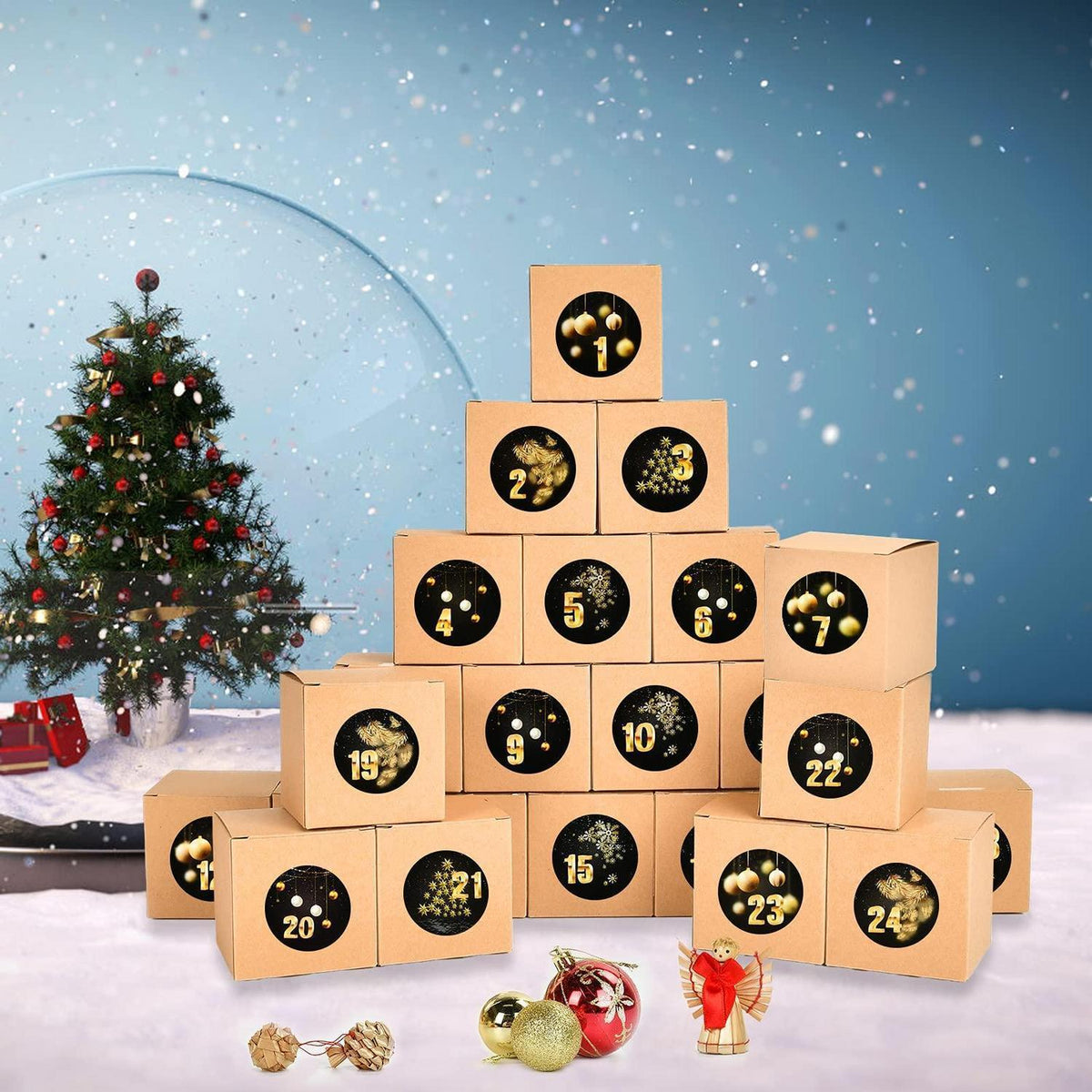 Adventskalender Aufkleber Set mit Zahlen 1-24