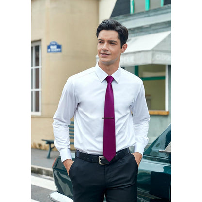 Herren Krawatten-Set mit Einstecktuch und Krawattenklammer, Violett