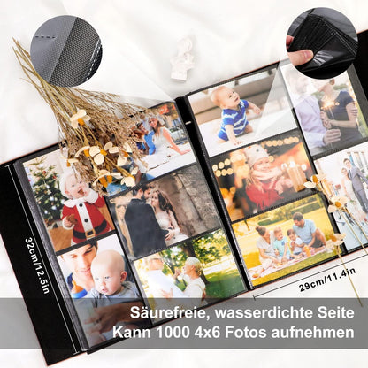 Fotoalbum 1000 10x15 XXL Leinen Einstecken Hoch Querformat Blau