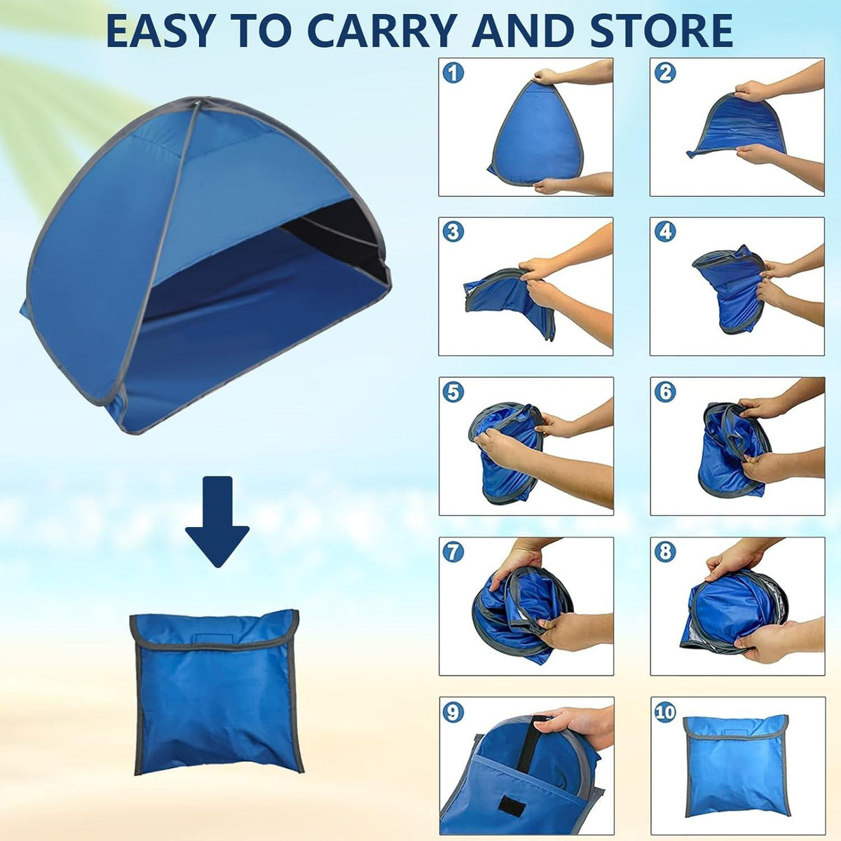 Pop-Up Strandzelt für kleine Haustiere, UV-Schutz, winddicht, Blau