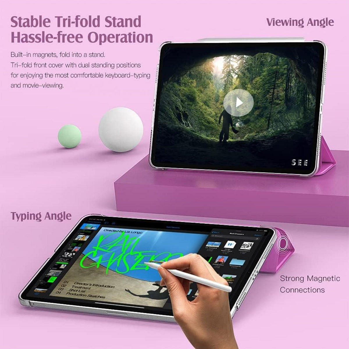 iPad Air 11 Zoll Hülle 2024 Magenta Schlank Schutzhülle Transparenter Rückseite