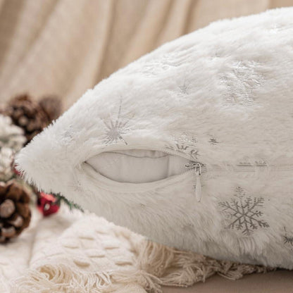 Kissenbezüge Weihnachten 2er Set Flauschig Schneeflocken 45x45 cm Weiß