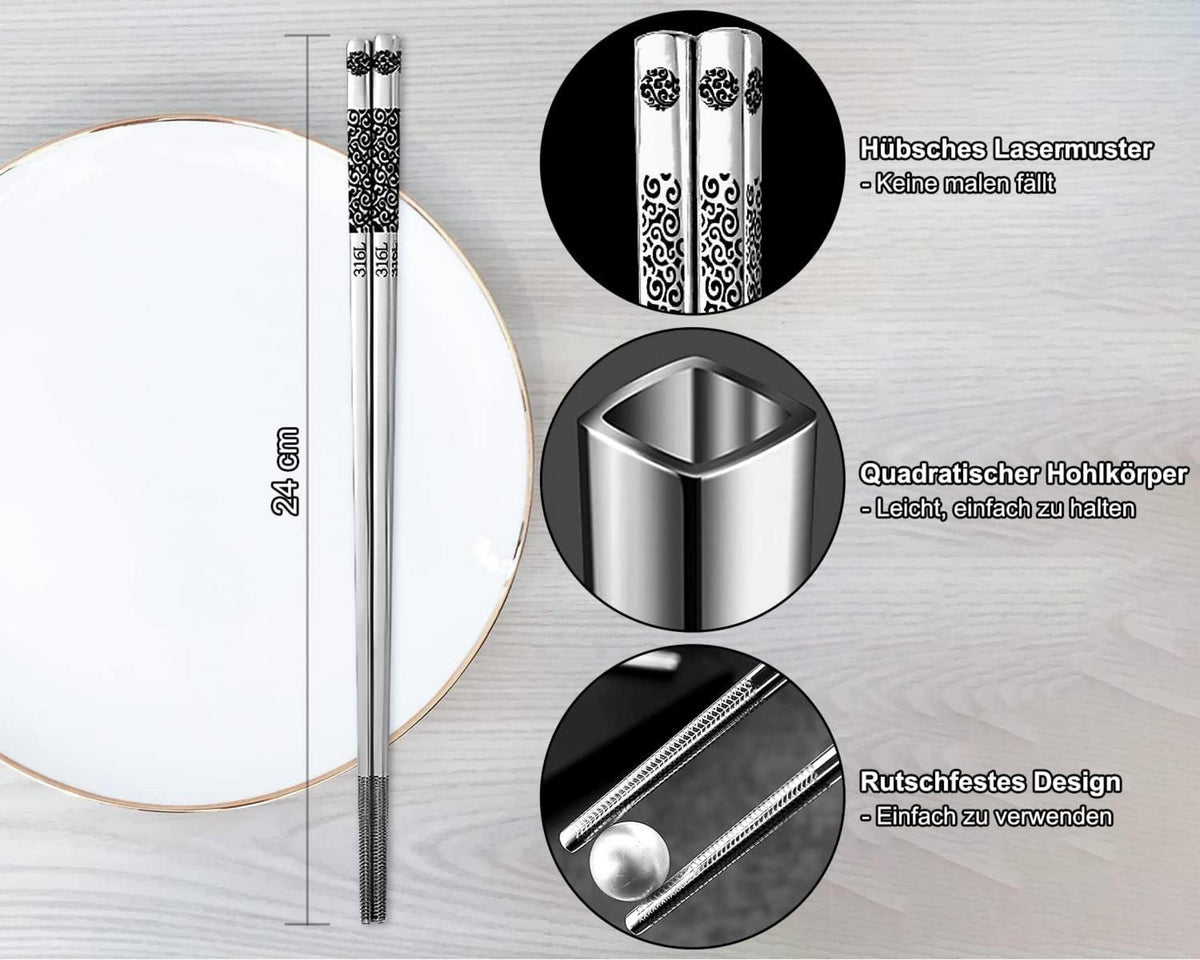 Essstäbchen Japanisch Metall Edelstahl Geschenkset 6 Paar