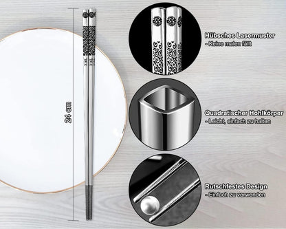 Essstäbchen Japanisch Metall Edelstahl Geschenkset 6 Paar