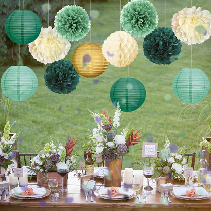 Grünes Elfenanzug Deko Set 15er Pompom Girlande Geburtstag Baby Shower