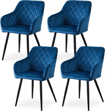 Esszimmerstuhl Set Samt Blau Armlehne Polstersessel Metallbeine