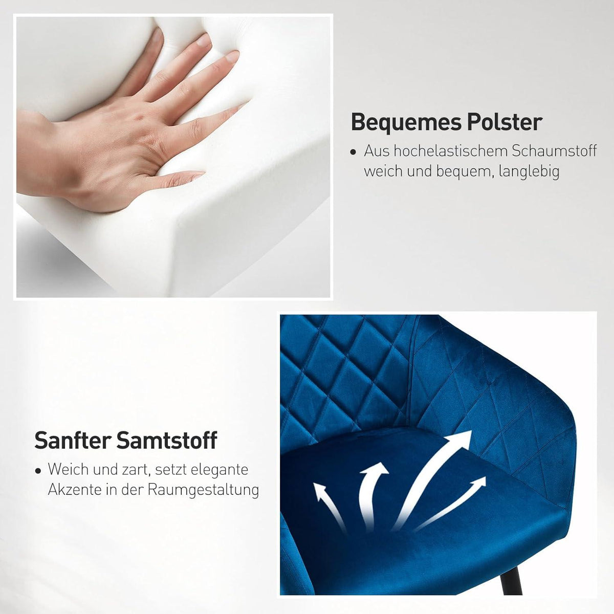 CLIPOP Esszimmerstühle 4er Set Samt Blau Armlehne RFWD