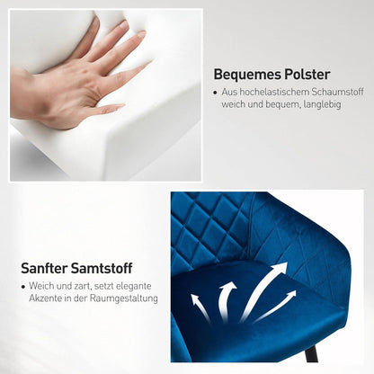 CLIPOP Esszimmerstühle 4er Set Samt Blau Armlehne RFWD