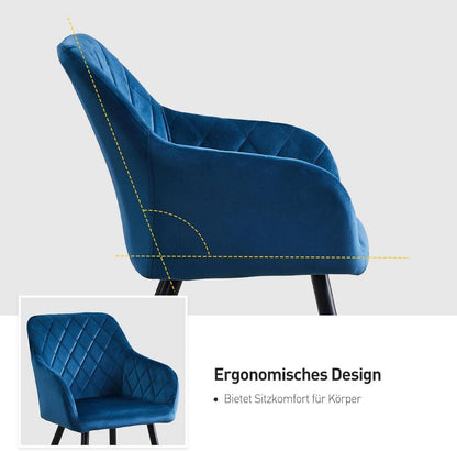 Set CLIPOP Esszimmerstühle Samt Bezug Armlehne Metallbeine Blau