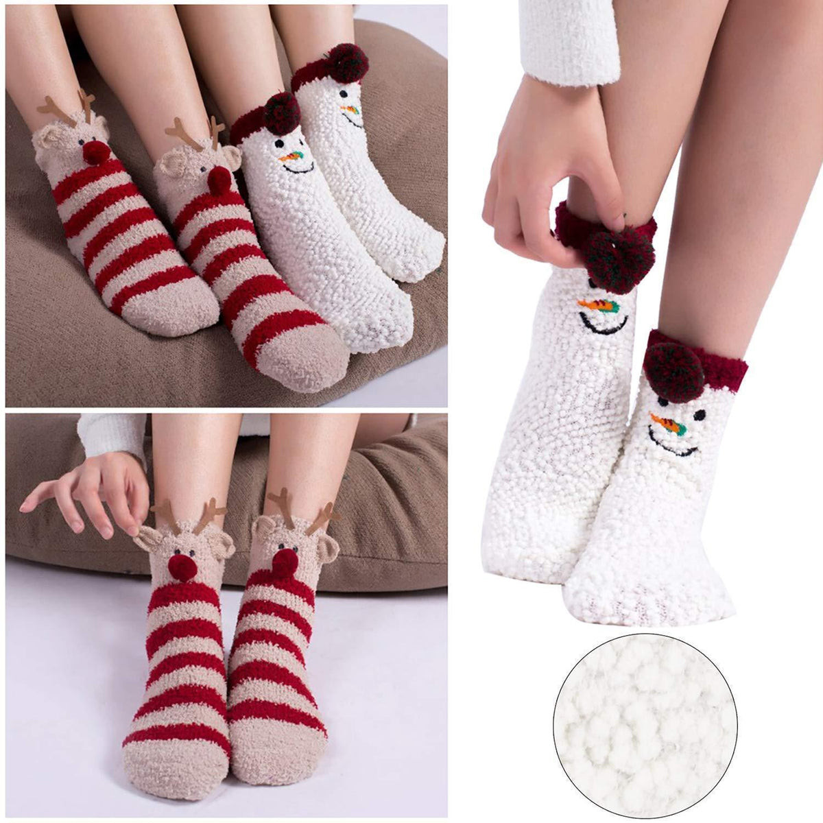 Weihnachtssocken Damen 3 Paar Kuschelsocken mit Tiermuster