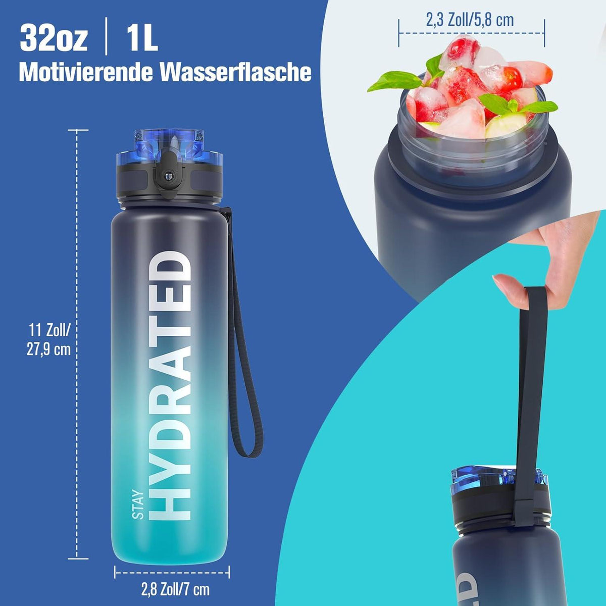 Auslaufsicher Trinkflasche Sport BPA-frei Tritan 1L Gym Camping