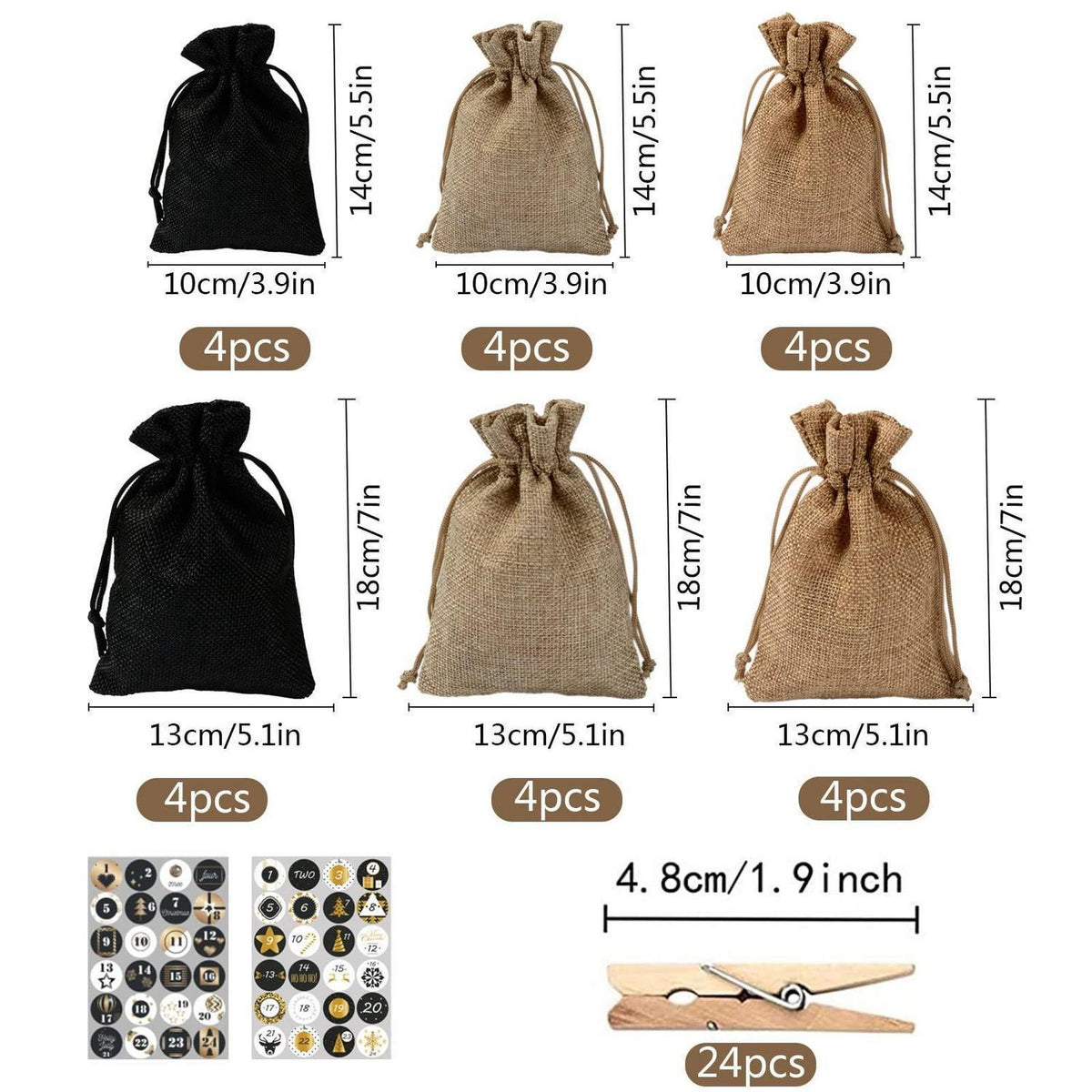 24 Jute Adventskalender zum Befüllen mit Zubehör