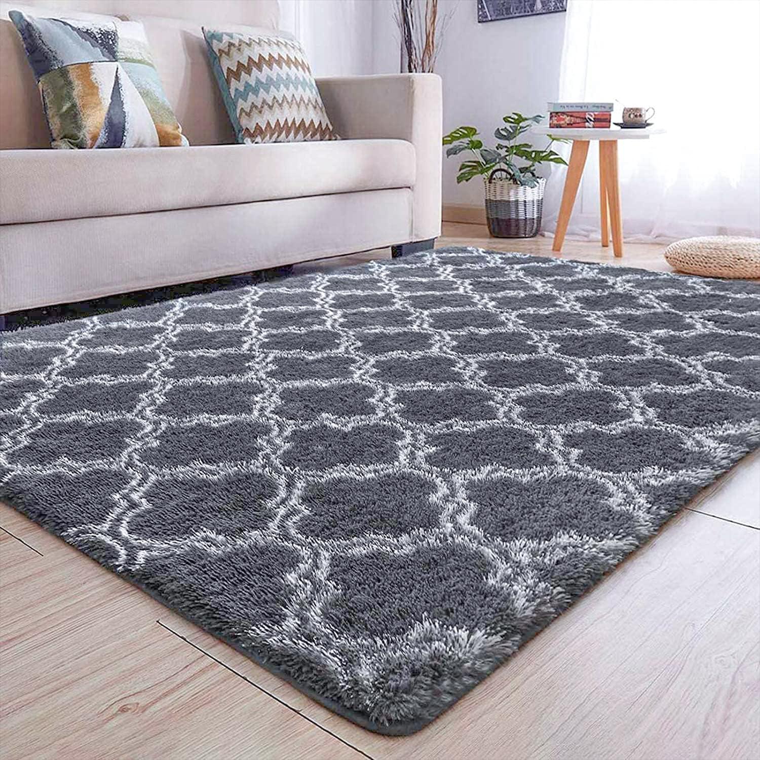 Hochflor Teppich 185x185cm Grau Flauschig Modern Wohnzimmer Schlafzimmer