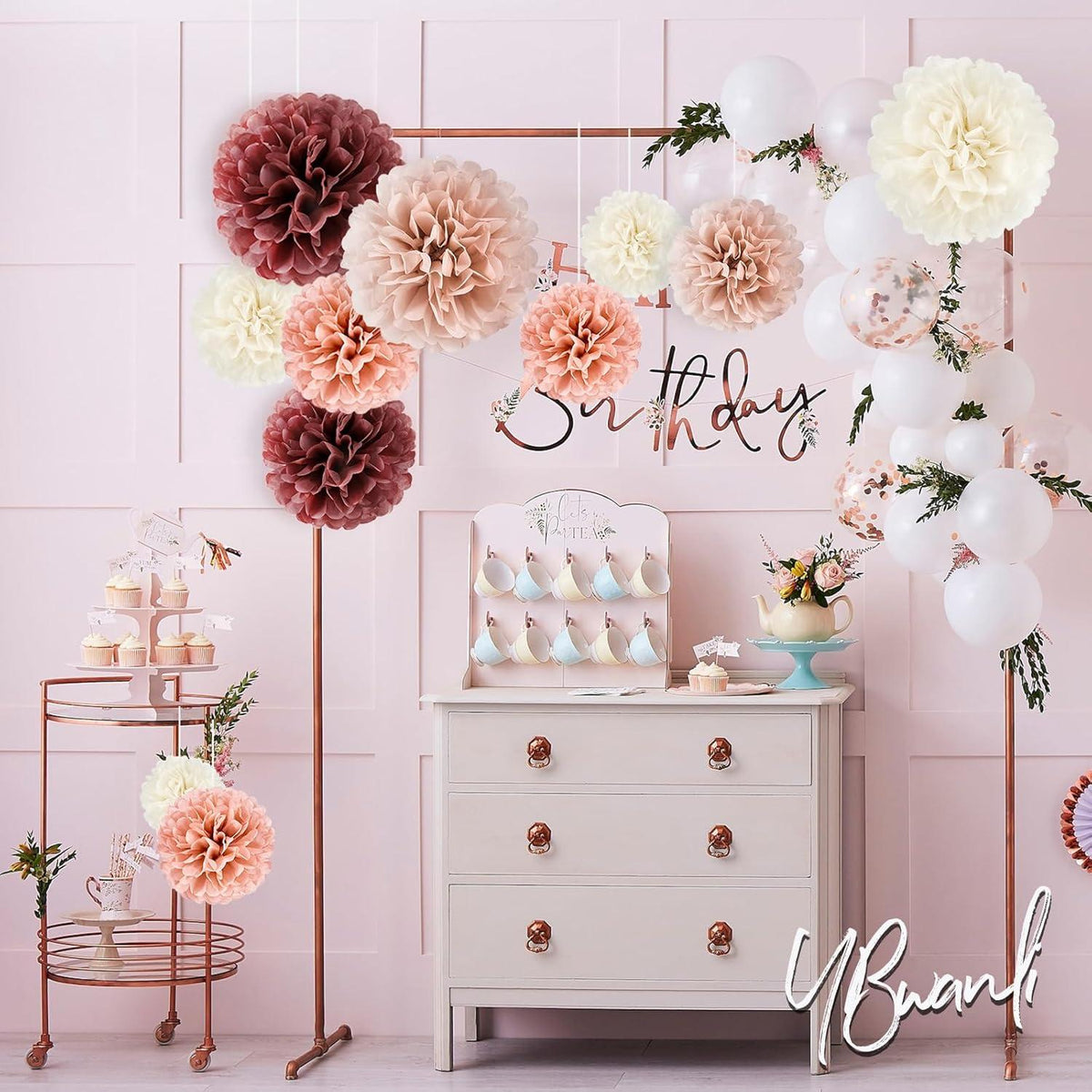 20er Pompons Deko Rosegold Hochzeit Geburtstag Tisch Blumenball
