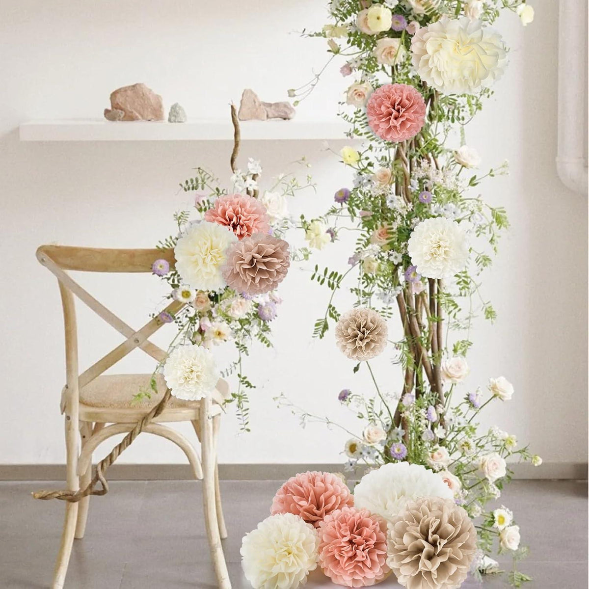 20er Pompons Seidenpapier Deko Hochzeit Geburtstag Gartenparty Rosegold Babyzimmer Champagner Aprikose Süss