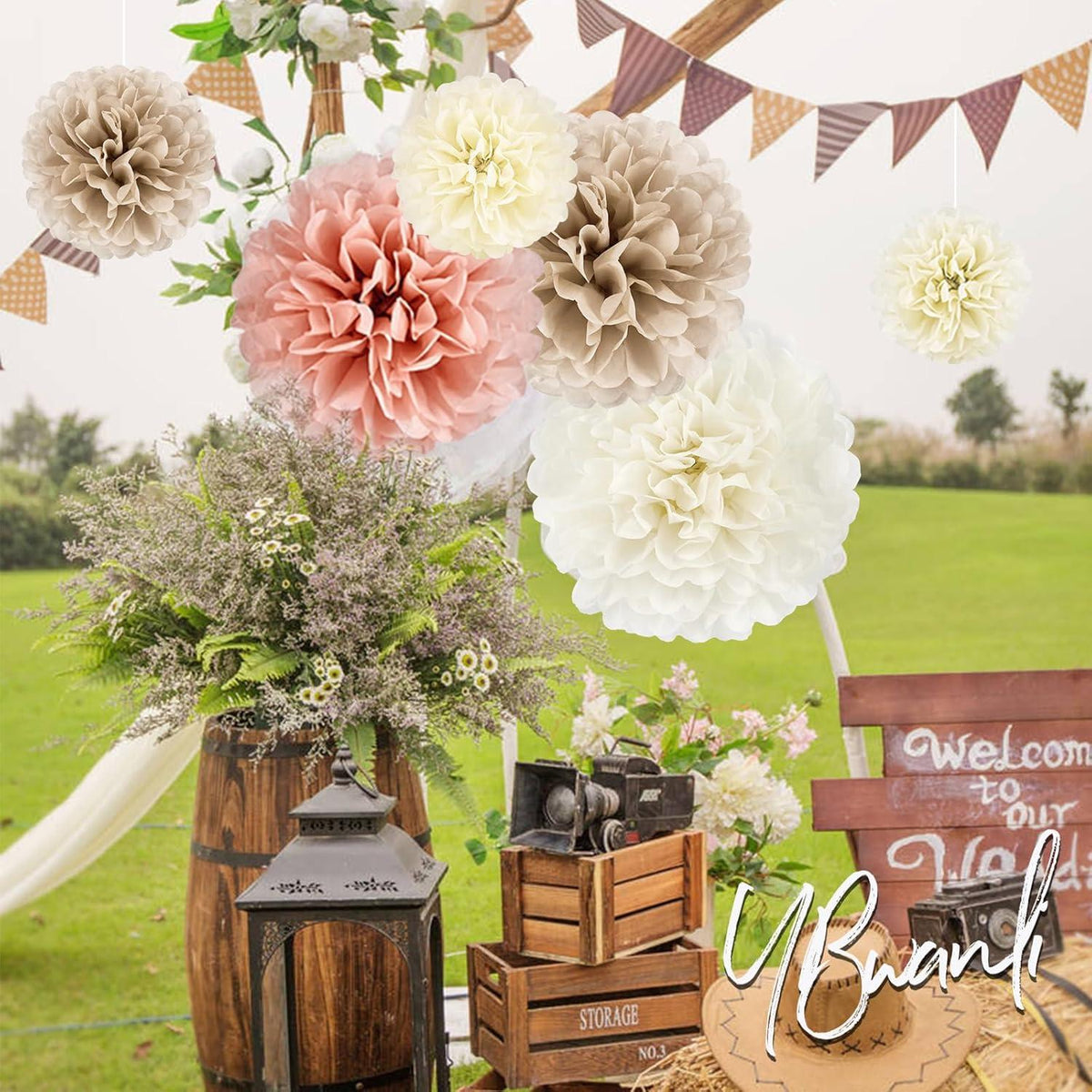 20er Seidenpapier Pompons Deko Hochzeit Vintage Geburtstag Gartenparty Rosegold