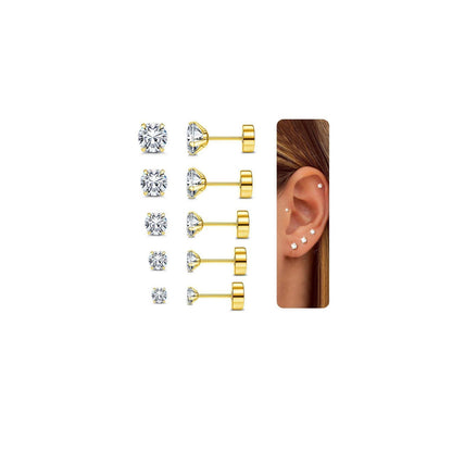 Ohrringe Set Silber Gold 5 Paar Zirkonia Damen Herren