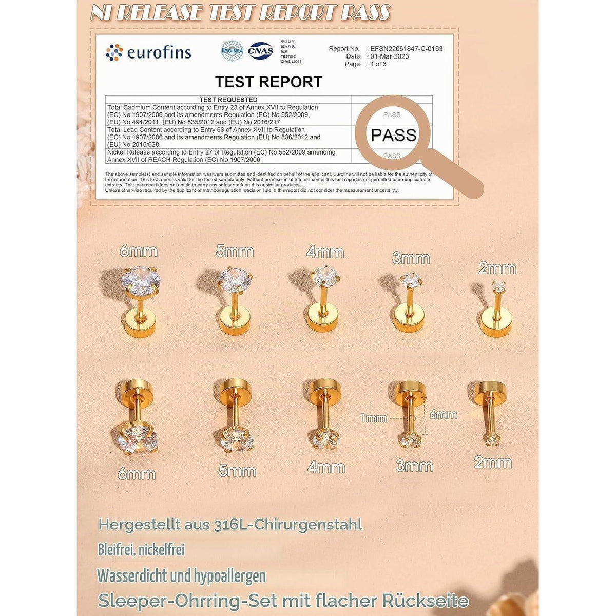 Ohrringe Set Silber Gold 5 Paar Zirkonia Damen Herren