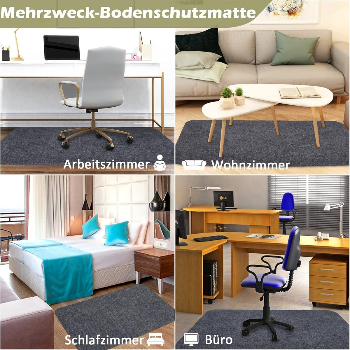 Bodenschutzmatte Bürostuhl 90x140 cm rutschfeste Schutzmatte Parkett