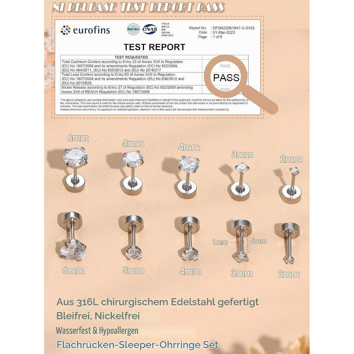 5 Paar Zirkonia Ohrstecker Silber Gold Edelstahl Set