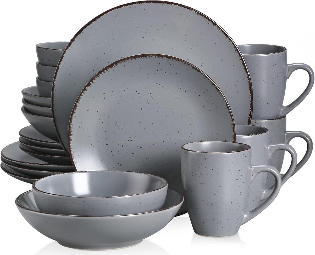 20-teiliges Tafelservice Steingut Vintage Design Grau